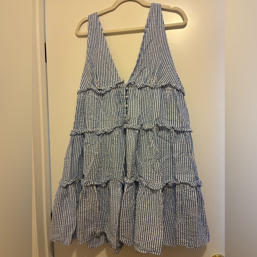ASOS Blue Stripe Tiered V-Neck Summer Tank Top